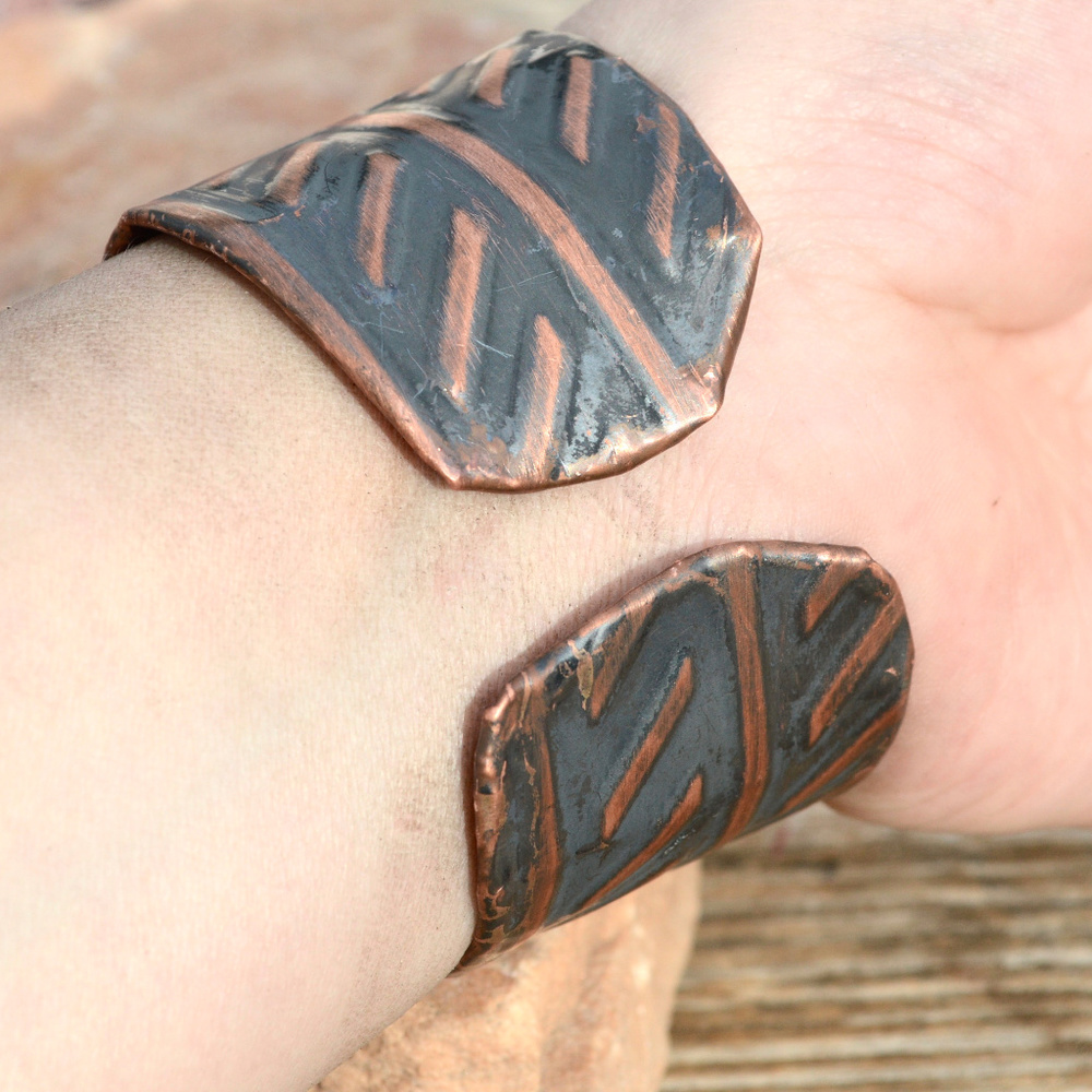 Industrial Pure Copper Cuff Bracelet Wide Bracelet Boho Minimalist Contemporary - Picture 9 of 14